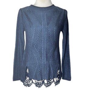 OST Blue Crew Neck Long Sleeve Sweater with Lace Accent Size Small